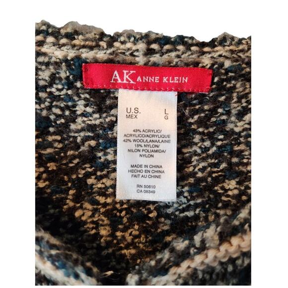 Anne Klein large wool blend cardigan sweater black, cream, and green - Picture 3 of 10